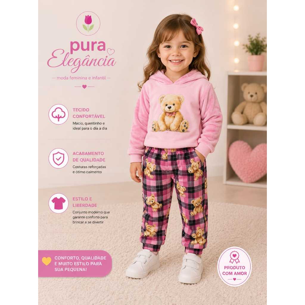 Conjunto Infantil Feminino Duzizo Moletom e Calça Estampada Tamanho 3