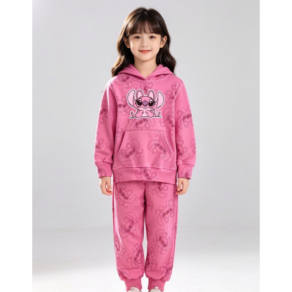 Conjunto Moletom Infantil Feminino Estampado Peluciado Com Capuz Confortável Para Dias Frios