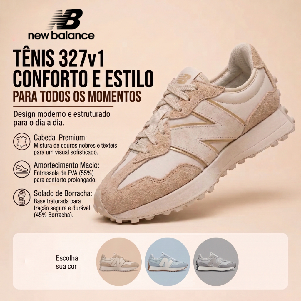 Tênis Feminino New Balance 327 V1 NB Casual Retro Dia a Dia Confortável Original