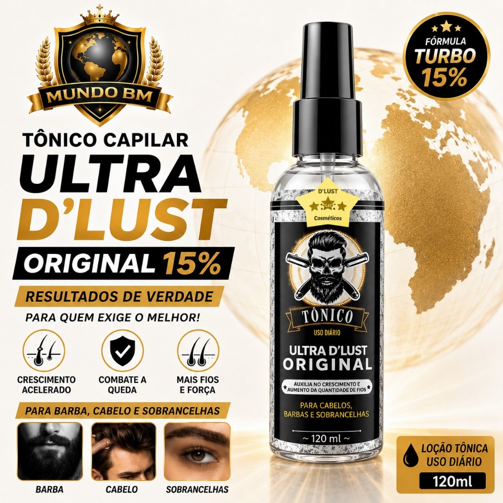Tônico Capilar UltraDlust 15% Crescimento Barba Cabelo Sobrancelha Anti Queda Original Forte 120ml
