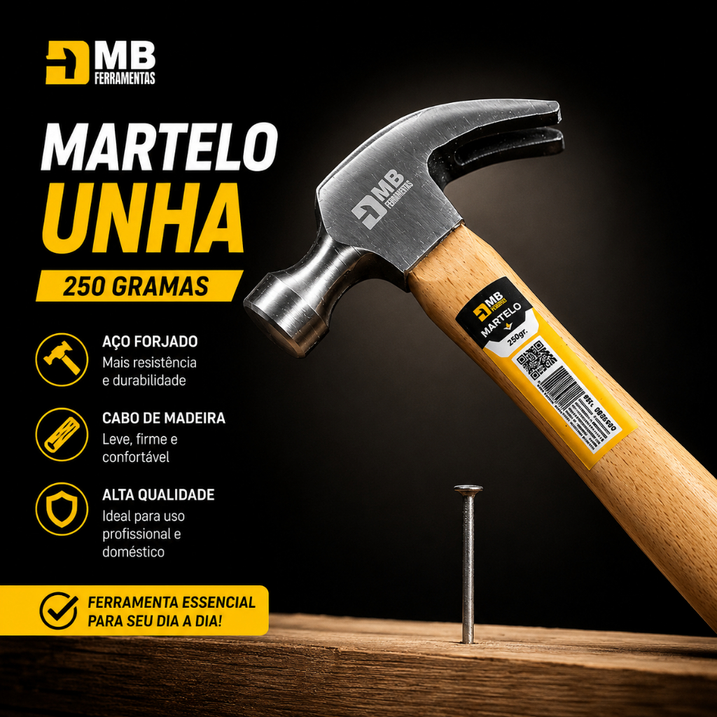 Martelo Unha Aço Forjado Cabo De Madeira Cabeça de 22mm Profissional Resistente Carpinteiro