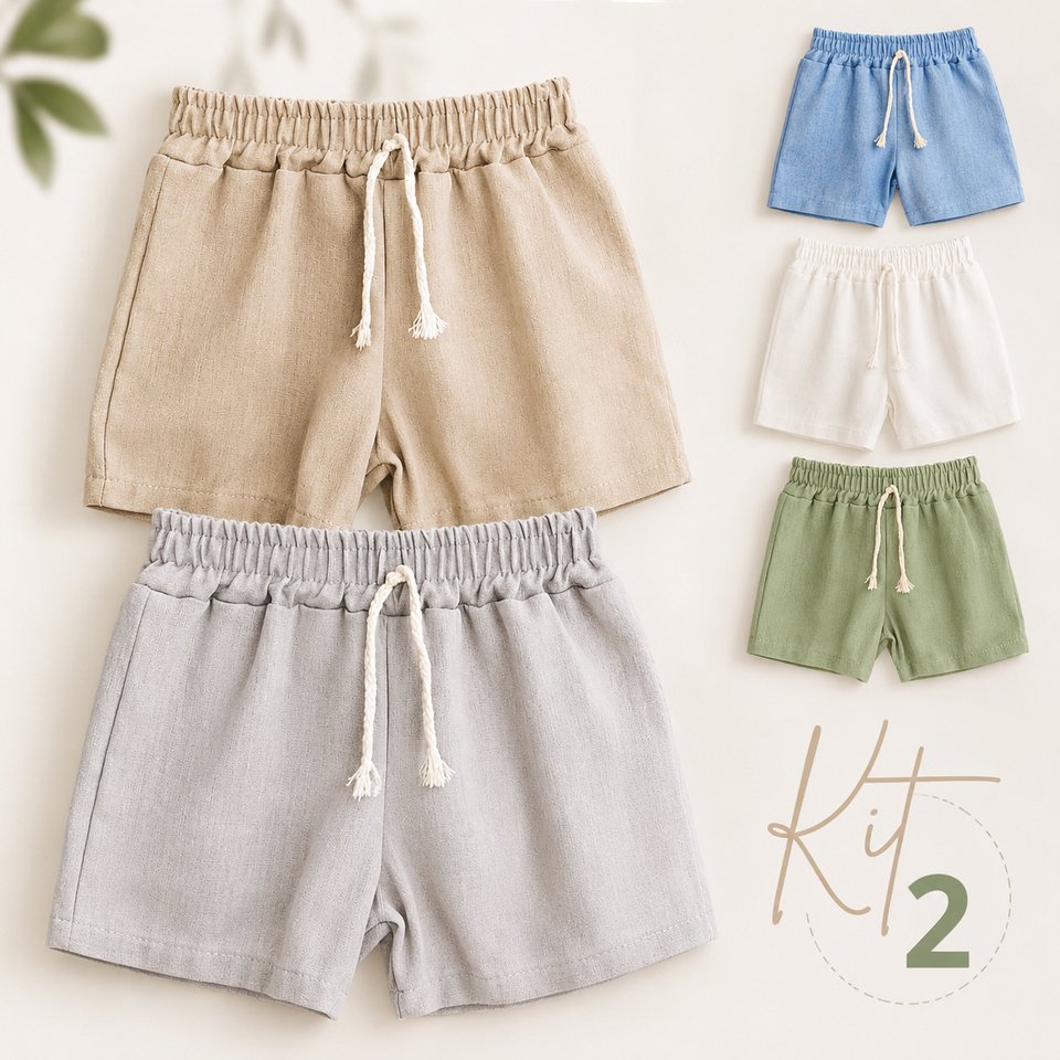 Kit 2 bermudas mauricinho em linho infantil 1,2,4 e 6 anos