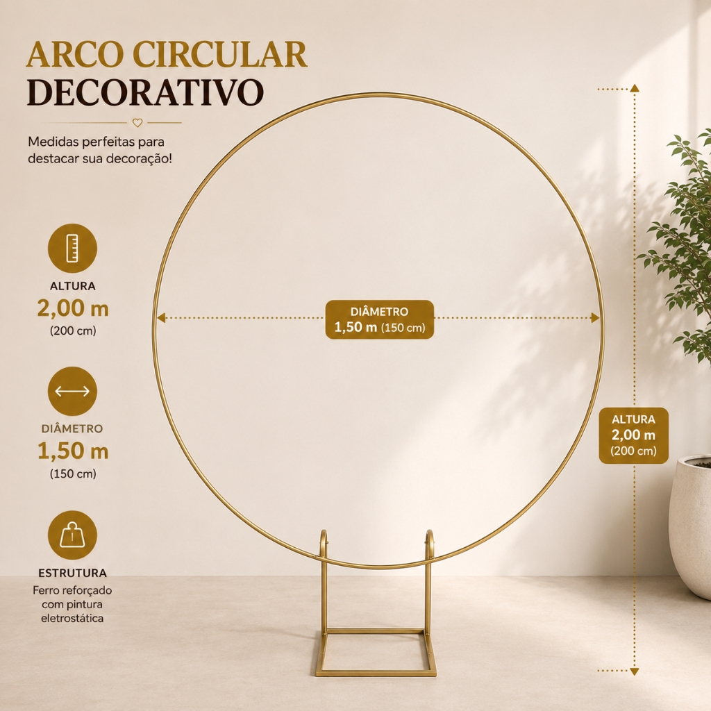 Arco Redondo De Ferro Dourado 1,50 Metros Painel Para Decoração De Festas E Eventos E Chás Revelação