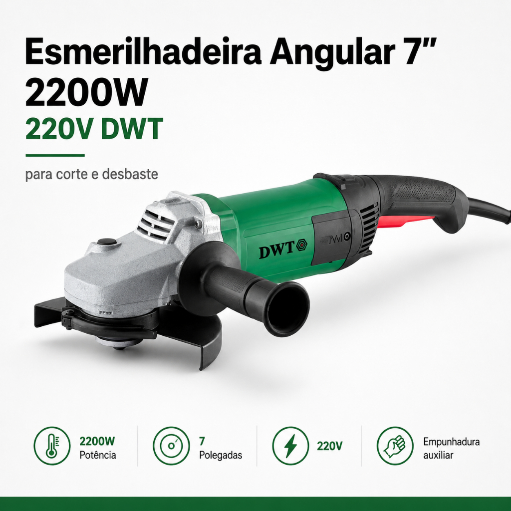 Esmerilhadeira Angular 7 Polegadas 2200W para Corte e Desbaste DWT