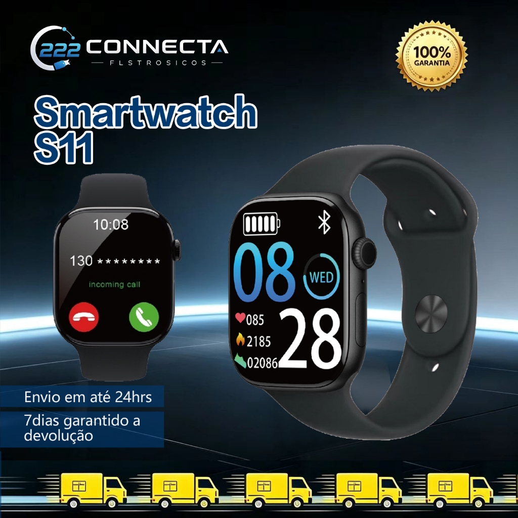 Smartwatch S11 Série 11 Tela AMOLED Bluetooth notificações de WhatsApp, GPS, Monitora Saude, Chat GPT e notificações de