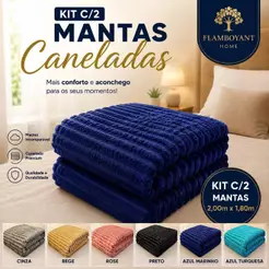 Kit 2 Mantas Cobertor Manta Canelada Casal 2,00x1,80 Super Luxo