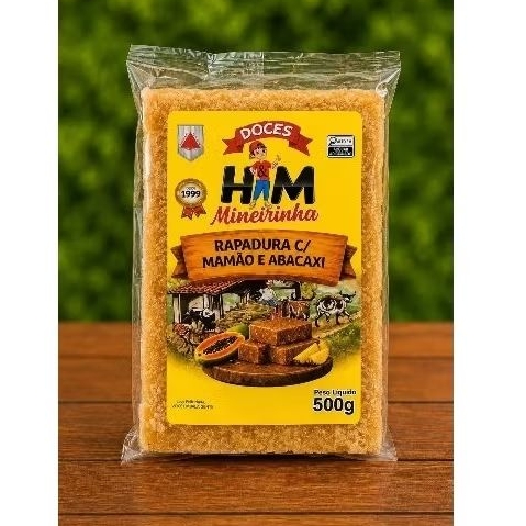 Rapadura com Mamão e Abacaxi H&M Mineirinha 500g | Doce Mineiro Artesanal