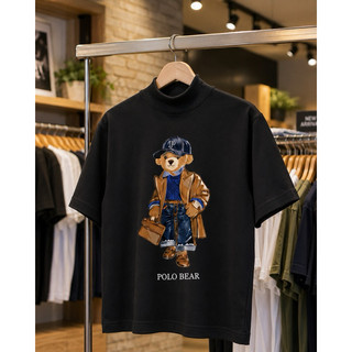 Blusa Feminina Oversized Básica Lisa 100% Algodão Gola Ribana Reforçada Moda Marrom Estampa Vintage De Urso