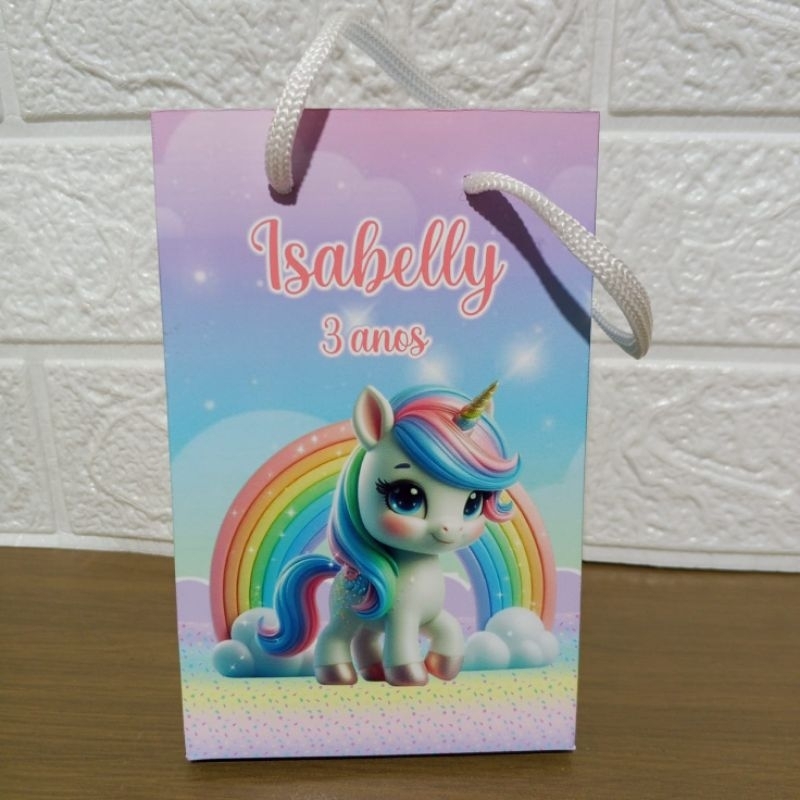Sacolinha Personalizada Unicórnio Arco-íris – Lembrancinha Infantil Tema Unicórnio