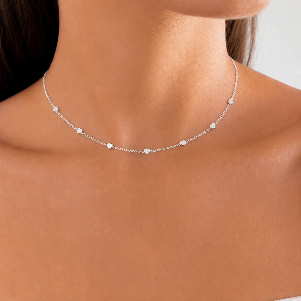 Colar Feminino Choker Gargantilha  Folheado Prata 925 e Ouro 18K Minimalista Delicado Feminino Romântico Joia
