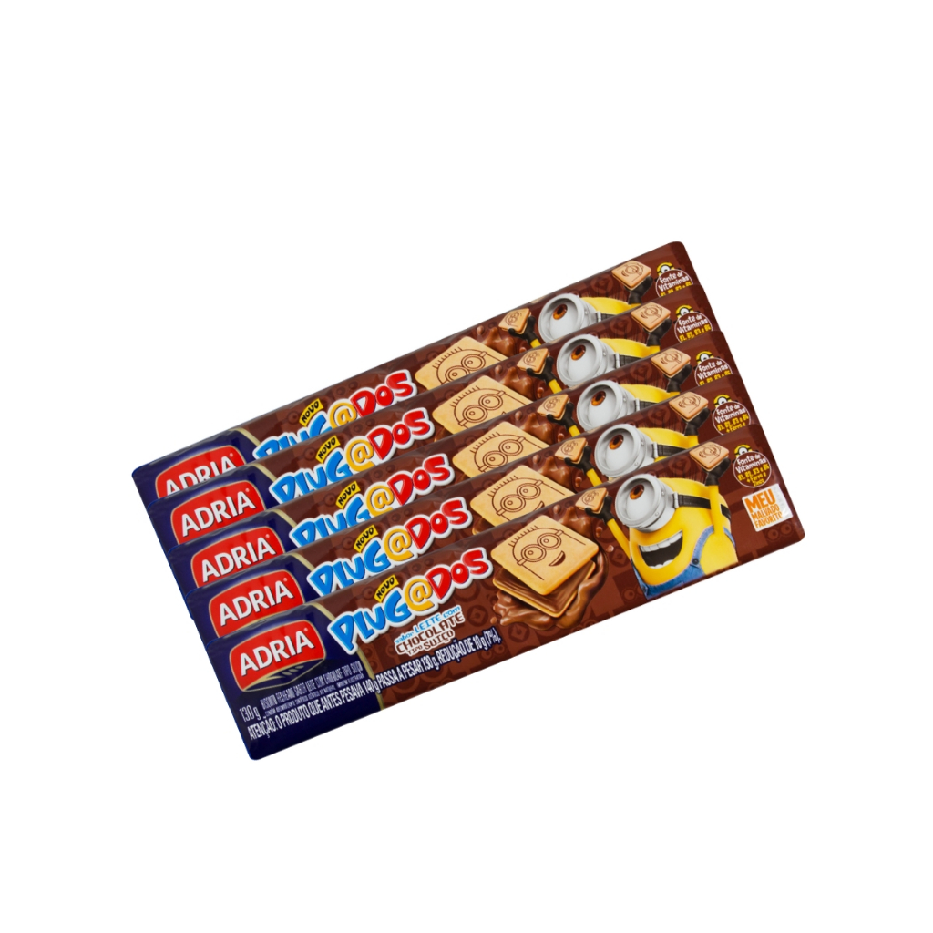 Kit 5un Biscoito Adria Plugados Quadrado Chocolate 130g