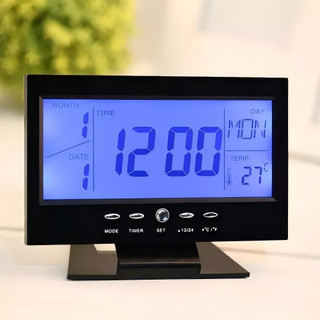 Relógio de Mesa Digital Prateado de LCD Com Iluminação em LED