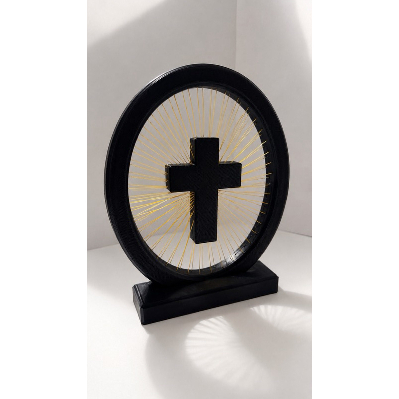 Escultura Decorativa Cruz Cristã Cor Preta  | Decoração de Mesa | Impressão 3D | Presente Religioso