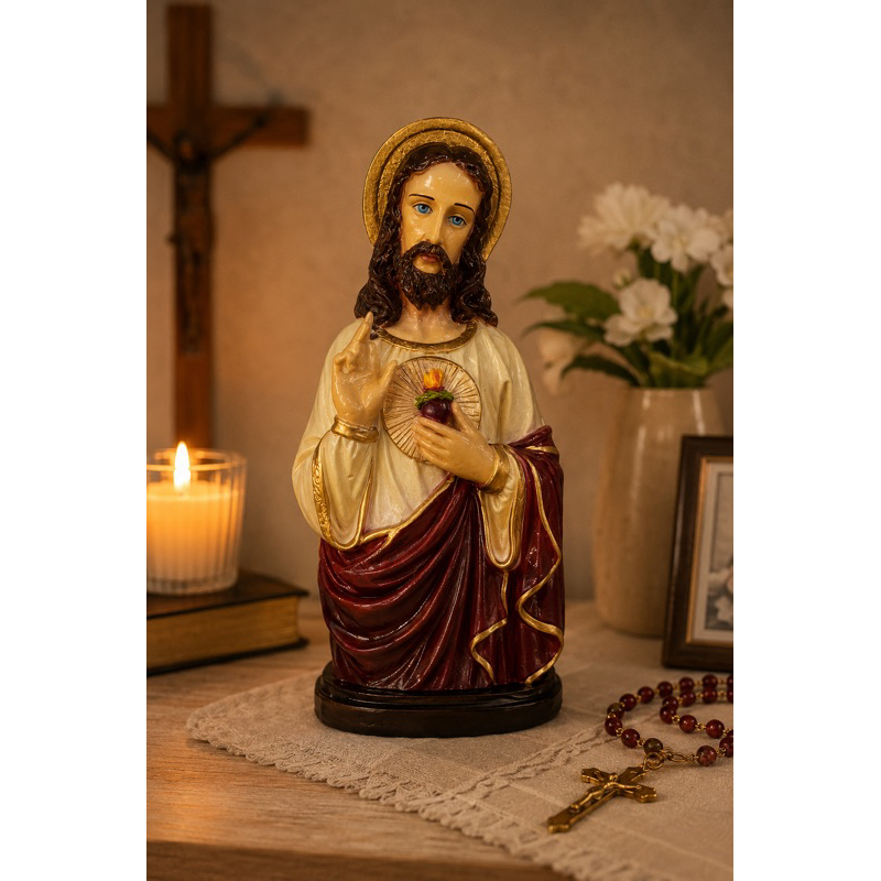 Imagem Sagrado Coração de Jesus 15 cm Decoração Religiosa Católica Santo para Altar Oração Presente