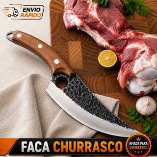 Faca Churrasco Forjado Cozinha Artesanal Profissional Afiada Aço Inox Cabo com Bainha Camping