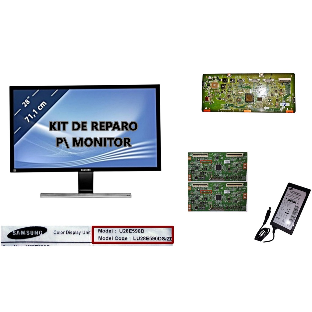 Kit Reparo Monitor Gamer Samsung U28E590D Placa Principal Duas TCon Fonte 14V