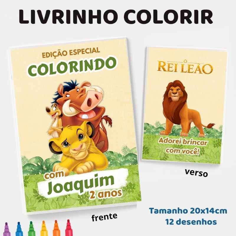 10 livrinhos COLORIR REI LEÃO personalizados, lembrancinhas aniversário festa Infantil