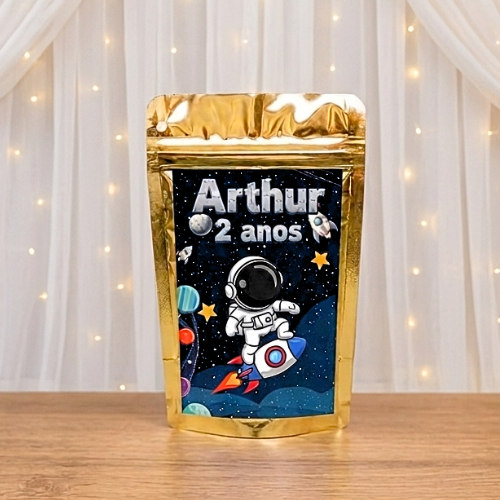 30 Saquinho Ziplock Metalizado 10x15 Astronalta/Lembrancinha Personalizada para festa|Aniversário