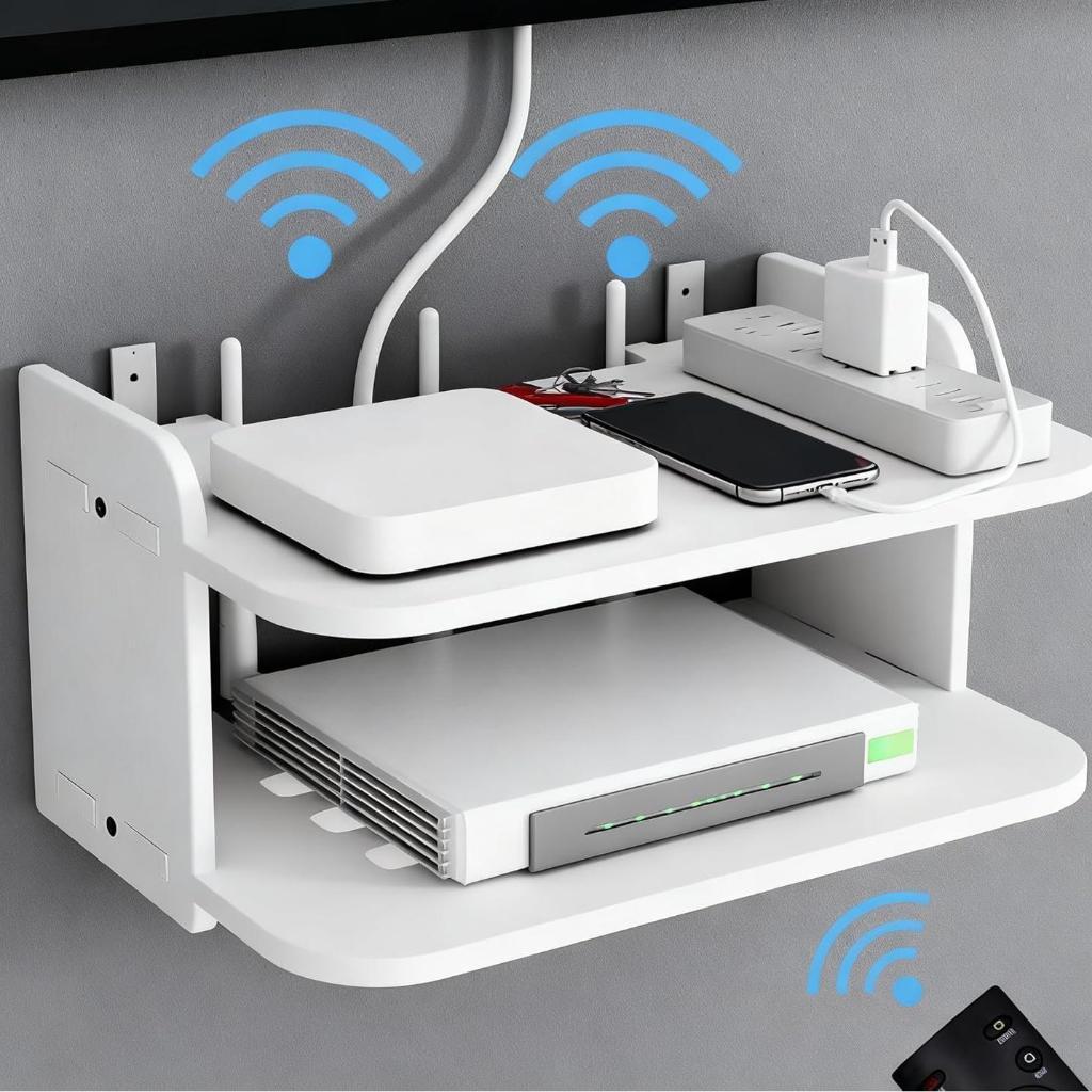 Prateleira para Roteador Suporte Invisível na Parede 【MDF Durável】Acomoda TV/Modem/Video Game!