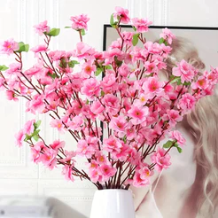 Kit Buquê De Flores De Cerejeira Artificial Flor De Pêssego rosa Estilo moderno Para Decoração De Casamento 63CM