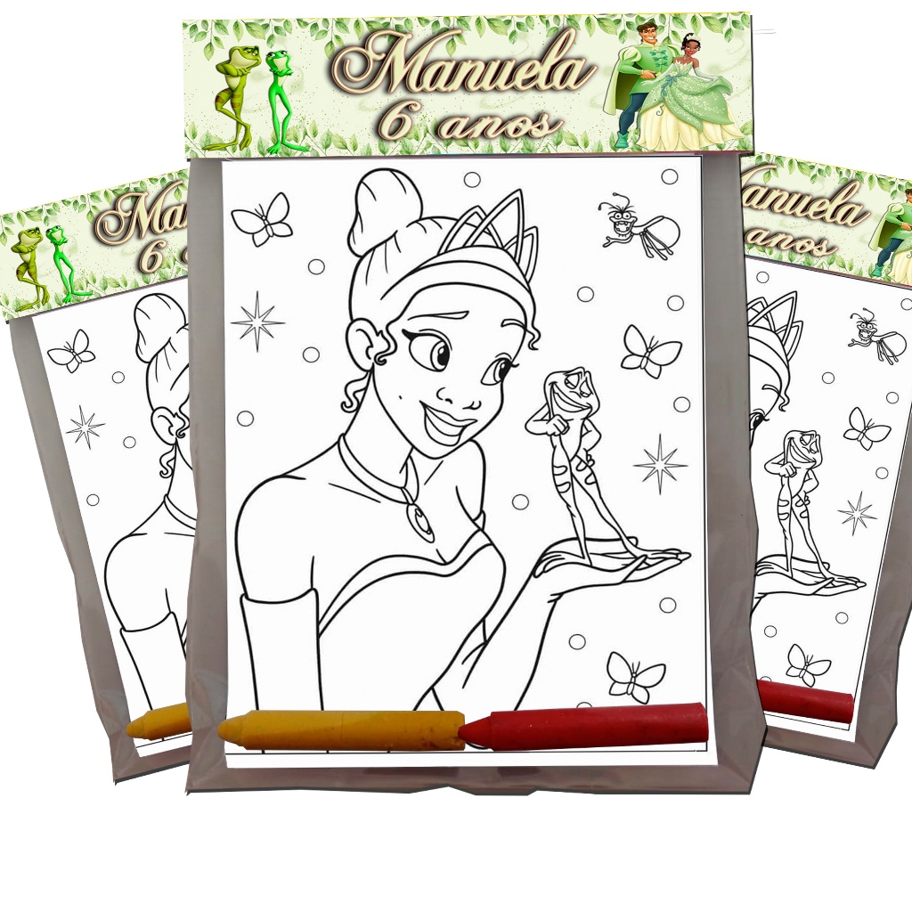 Kit Para Colorir Tema A Princesa e o Sapo Tiana Festa Infantil Lembrancinhas Personalizadas