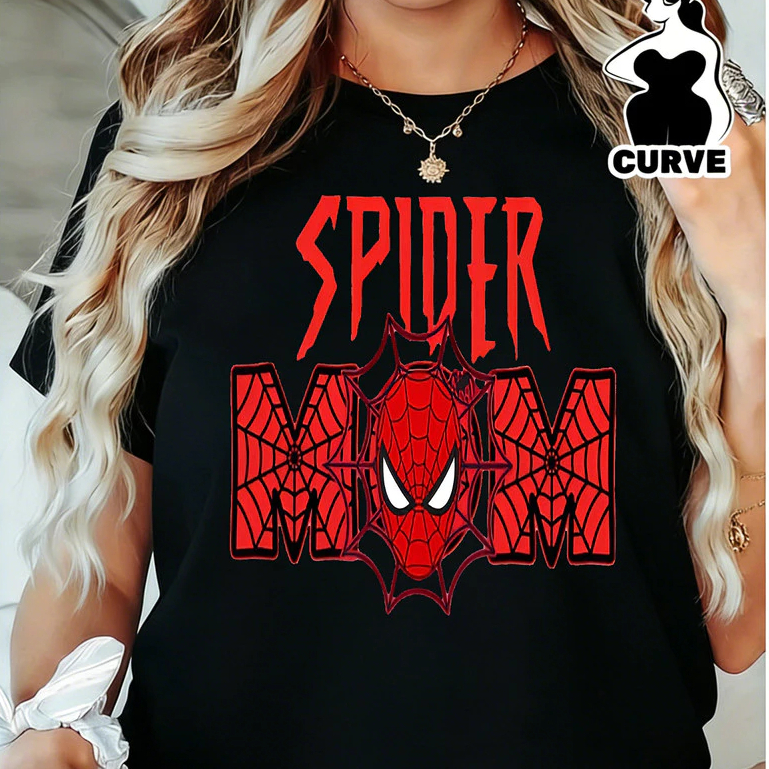 Camiseta Feminina Homem Aranha Vermelho e Preto Estampa Moderna Estilosa Confortável Tendência Spider Mom