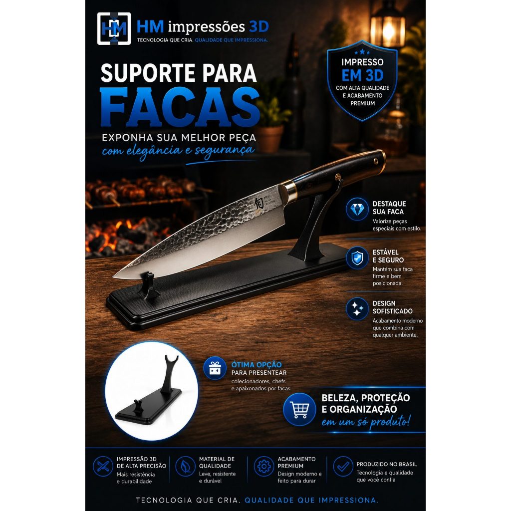 Expositor de Facas – Suporte de Mesa Cutelaria | Coleção modelo 2026 | Expositor para Facas Impressão 3D