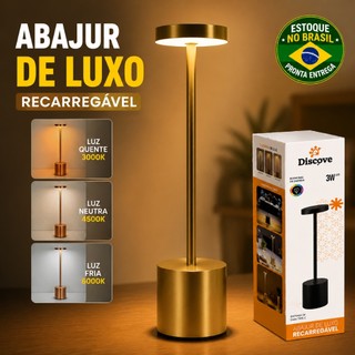 Luminária De Mesa LED Abajur Sem Fio Recarregável Luxo 3 Cores Touch Para Quarto Cabeceir…