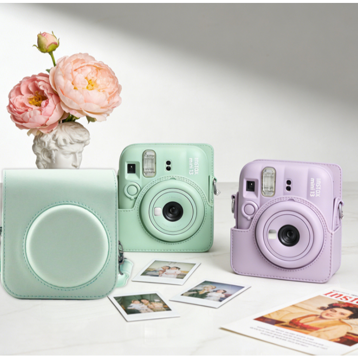 Bolsa Case Estojo Protetor de Couro Compatível com Fujifilm Instax Mini 13 Com Alça de Ombro Ajustável e Removível