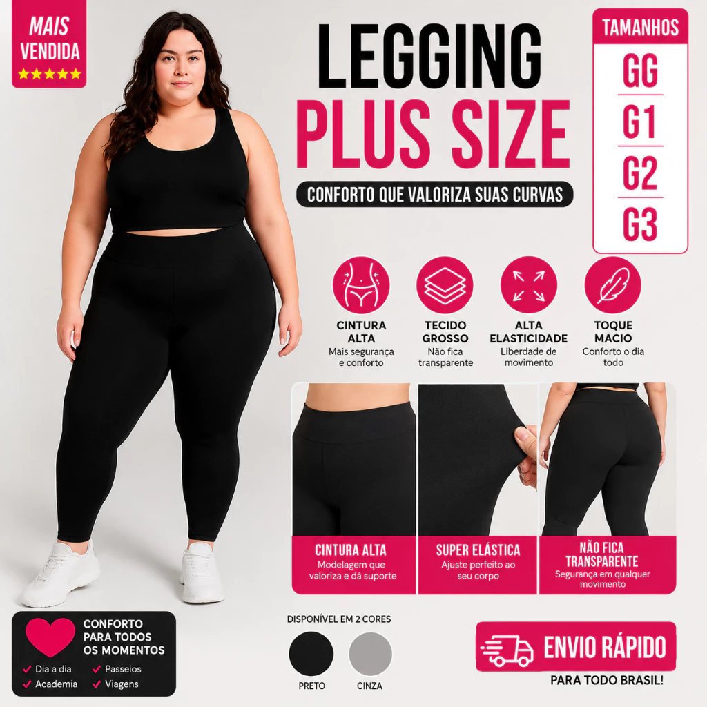 Calça Legging Plus Size Feminina Suplex Cintura Alta Costura Reforçada GG G1 G2 G3 — imagem 1