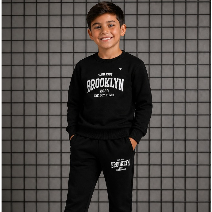 Conjunto de frio com casaco e calça moletom masculino infantil no tecido quentinho PRETO do 2 ao 14 anos para criança