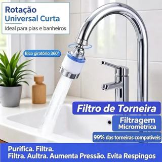 Filtro para Torneira 360° com Arejador Antirrespingo e Cartucho Visível Removível, Rosca 22 mm para Cozinha e Banheiro