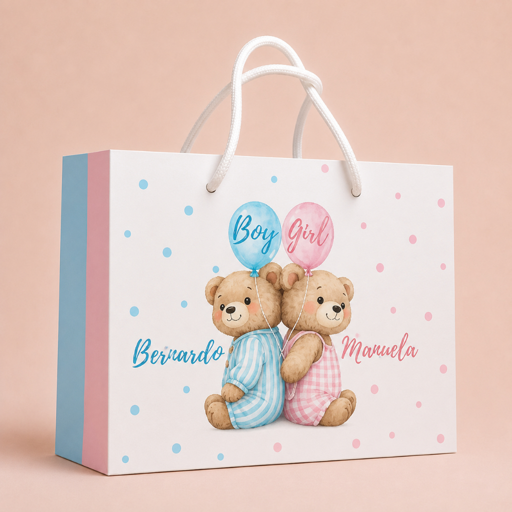 PEGUE E MONTE | Sacolinha Chá revelação Urso Menino Menina Girl Boy| Lembrancinha Caixinha Personalizada