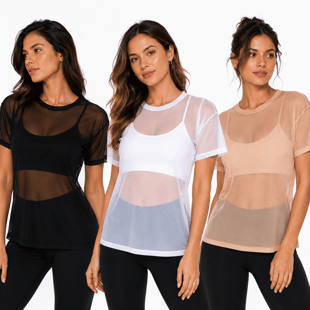 Kit 3 Blusas Feminina Tule Transparente Fitness Academia