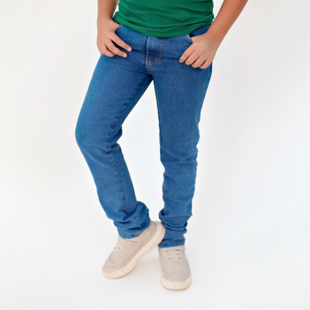 Calça Jeans Menino Infantil Ajustável Com Elastano Masculina Criança Escola Passeio (Tam 1 ao 16)