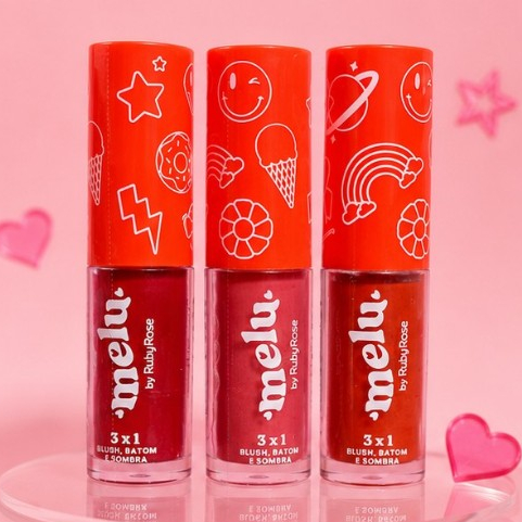 Batom Blush E Sombra 3 Em 1 Melu Ruby Rose Com Fórmula Líquida Matte E Duração De Até 8 Horas