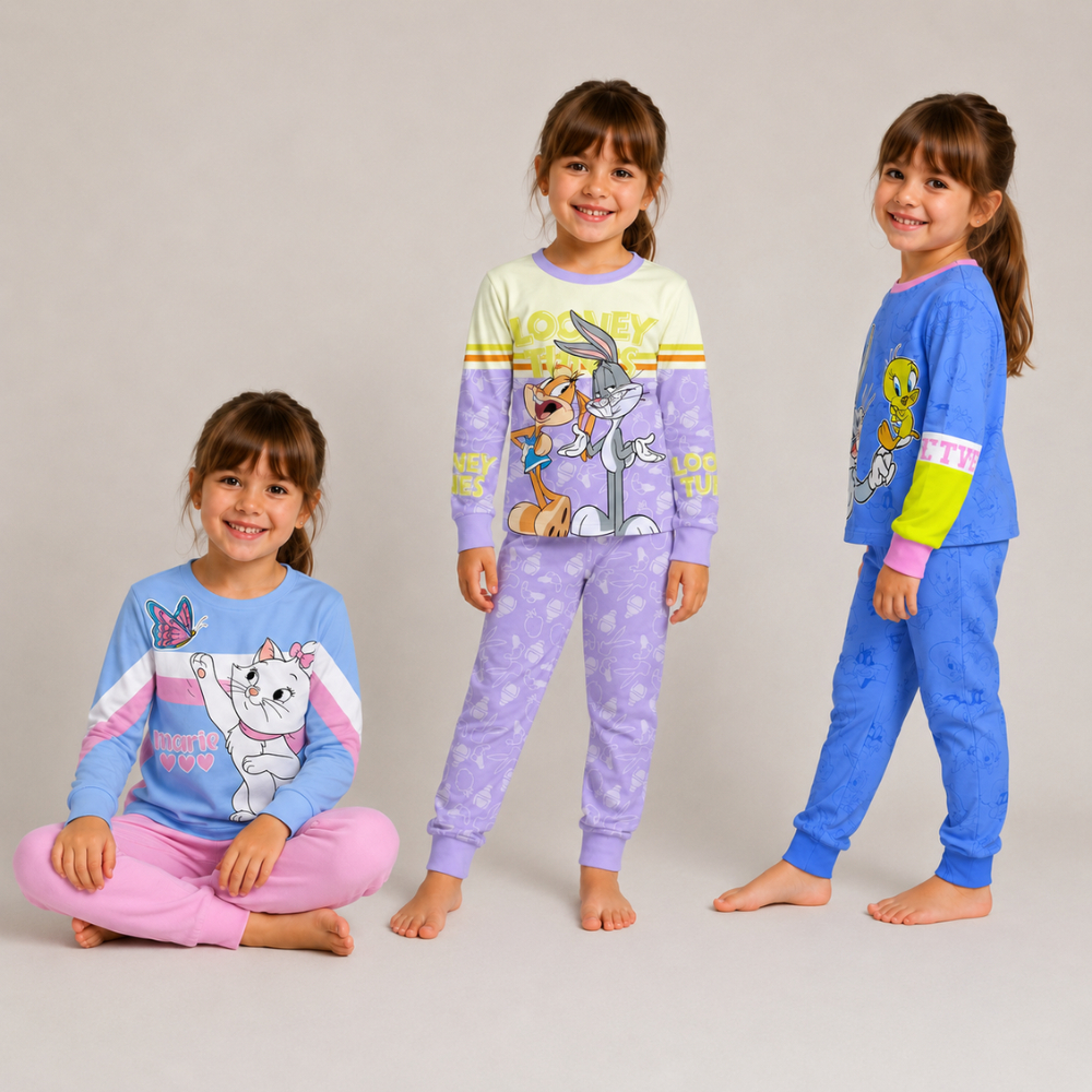 Pijama Infantil Feminino Personagens Malha Suede Conjunto Camiseta e Calça Macio Confortável Estampa