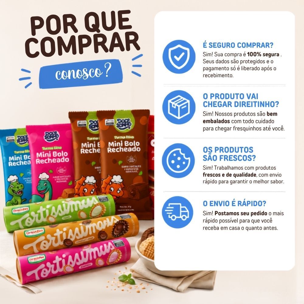 Caixa com 40 Biscoito Recheado Bolacha Merenda Escolar Kit para Revenda Biscoitos Recheados