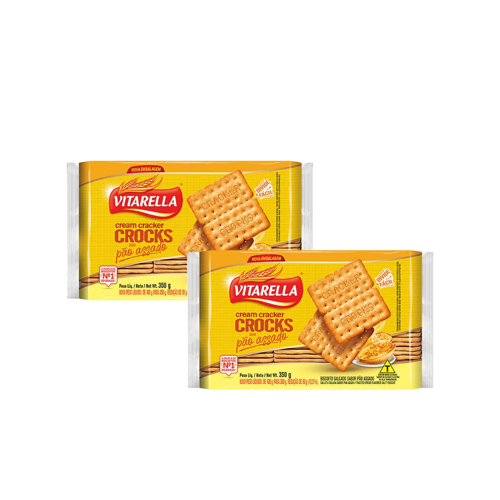 Kit 2un Biscoito Vitarella Crocks Sabor Pão Assado 350g