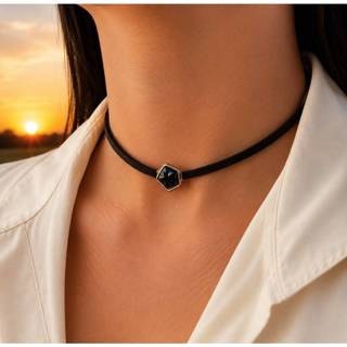 Chocker colar de camurça lisa marrom ou preto com enfeite abs pedra preta e dourada 🌵wester cowntry 🌵 B36