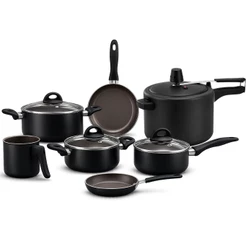 Jogo de Panelas 7 Peças Com Panela de Pressão 7,5 Litros Brinox Ceramic Life Preto