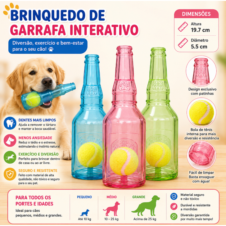Brinquedo para Cachorro Mordedor Resistente TPR com Bola de Tênis Anti Estresse