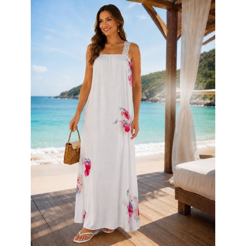Vestido Longo Floral Feminino em Viscolinho Forrado – Leve, Elegante e Confortável.