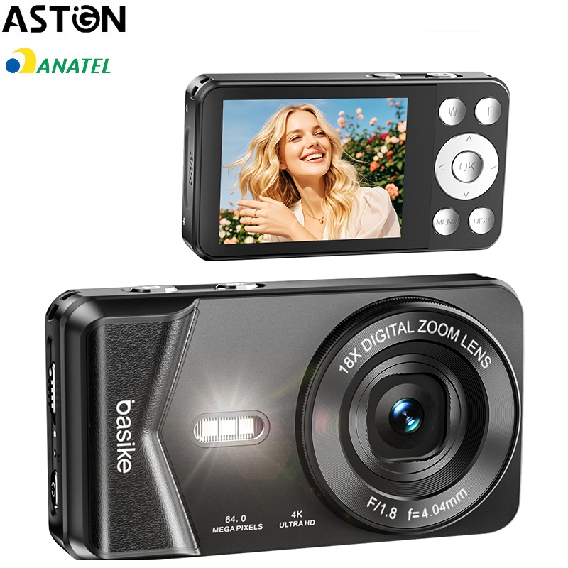 Astgn X Basike Câmera Digital 4K  Zoom 18XEstabilização Eletrônica | Tela 2.8” | Fotos 64MP | 3 Cor