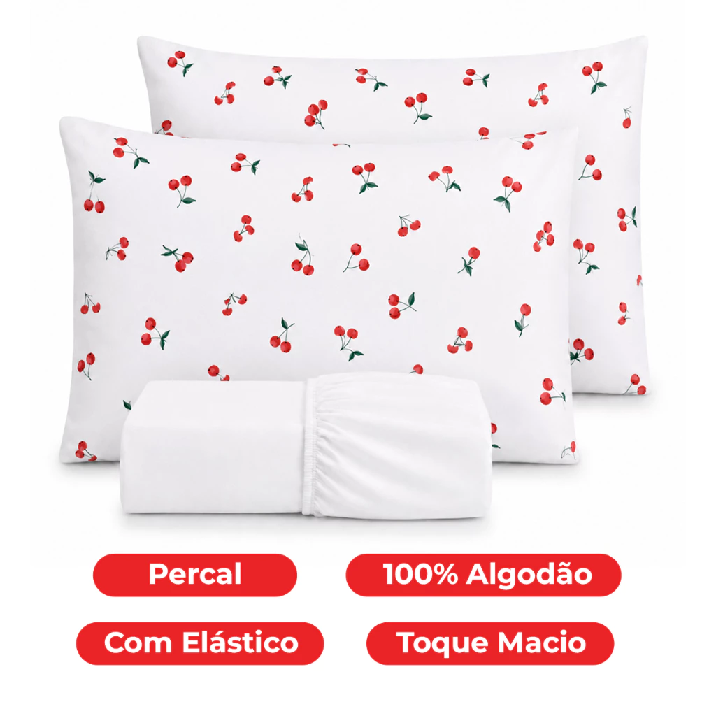 Kit Lençol Fronha Estampada 100% Algodão Percal Cama Casal Queen Solteiro Com Elástico — imagem 1