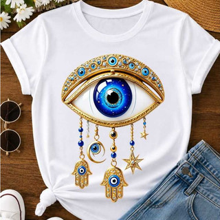 Camiseta Feminina Olho Grego Olho de Hórus Mística Mão de Fátima Estampa Premium Baby Promoção