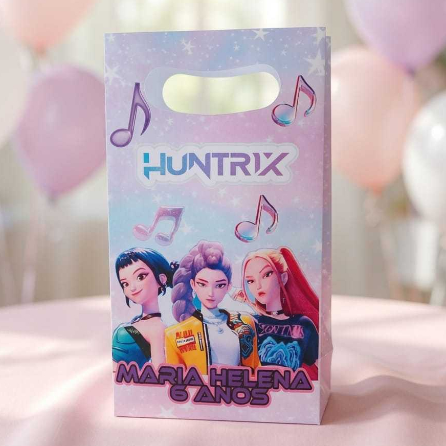 Sacolinha M boca de Palhaço Personalizada Huntrix Guerreiras do Kpop Lembrancinha aniversario festa infantil