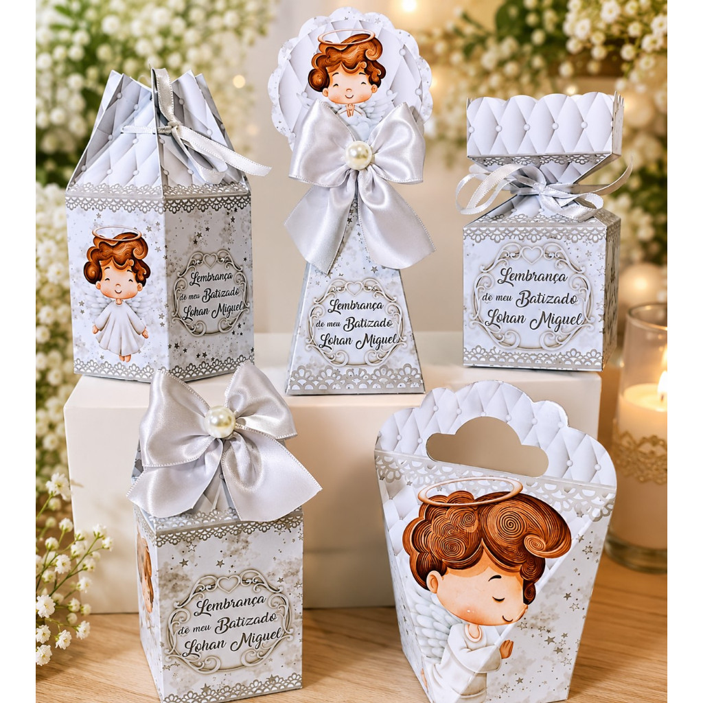 Kit Caixa Festa Personalizados BATIZADO BRANCO MENINO 1.0 / Lembrancinhas Caixinhas para festa de batizado