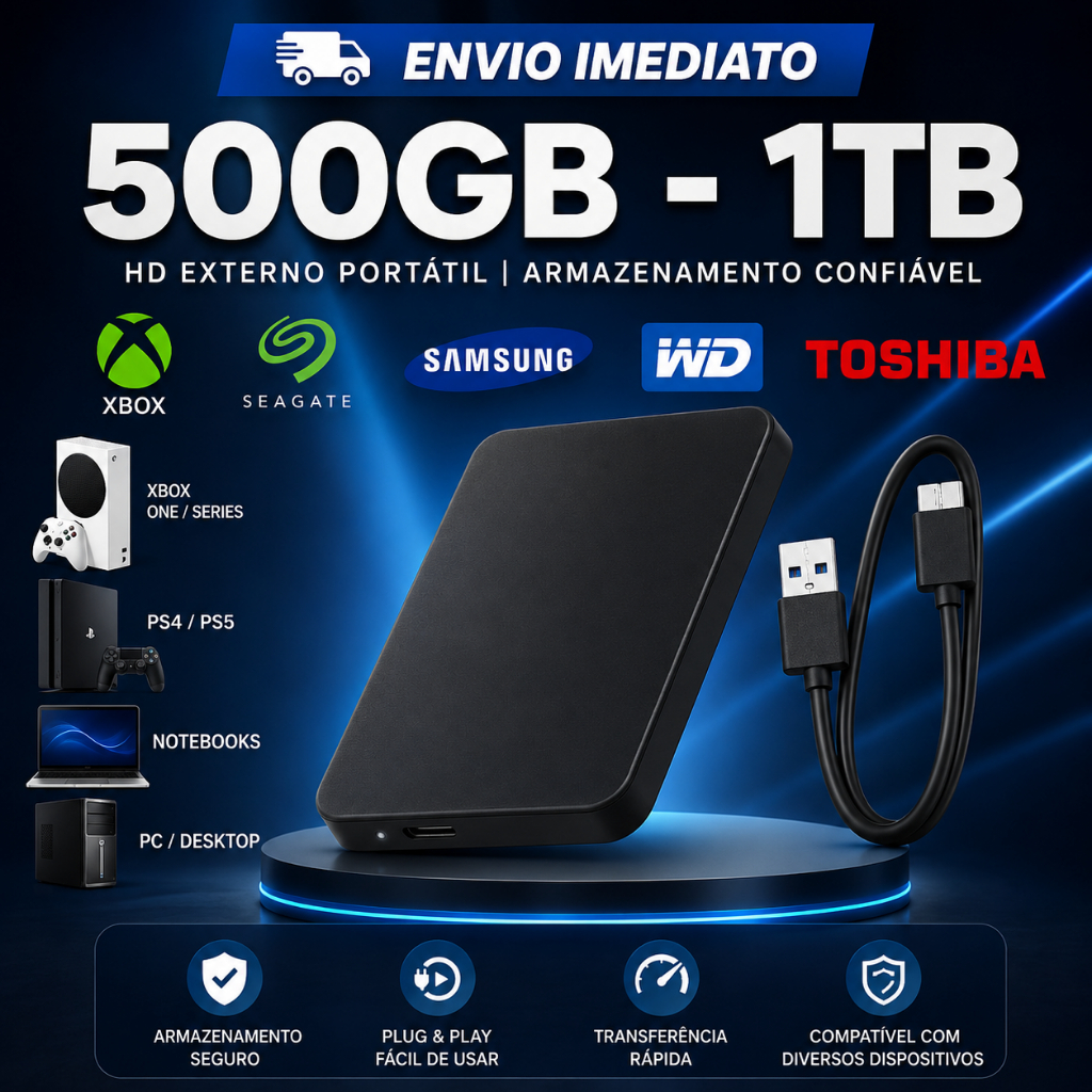 HD Externo USB 3.0 Para PC Notebook PS3 PS4 PS5 Xbox All in One Portátil Novo