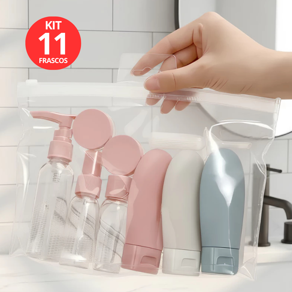Kit Viagem com 11 frascos Conjunto Multifuncional Peças Creme Cosméticos  Organizador Shampoo, condicionador, cremes